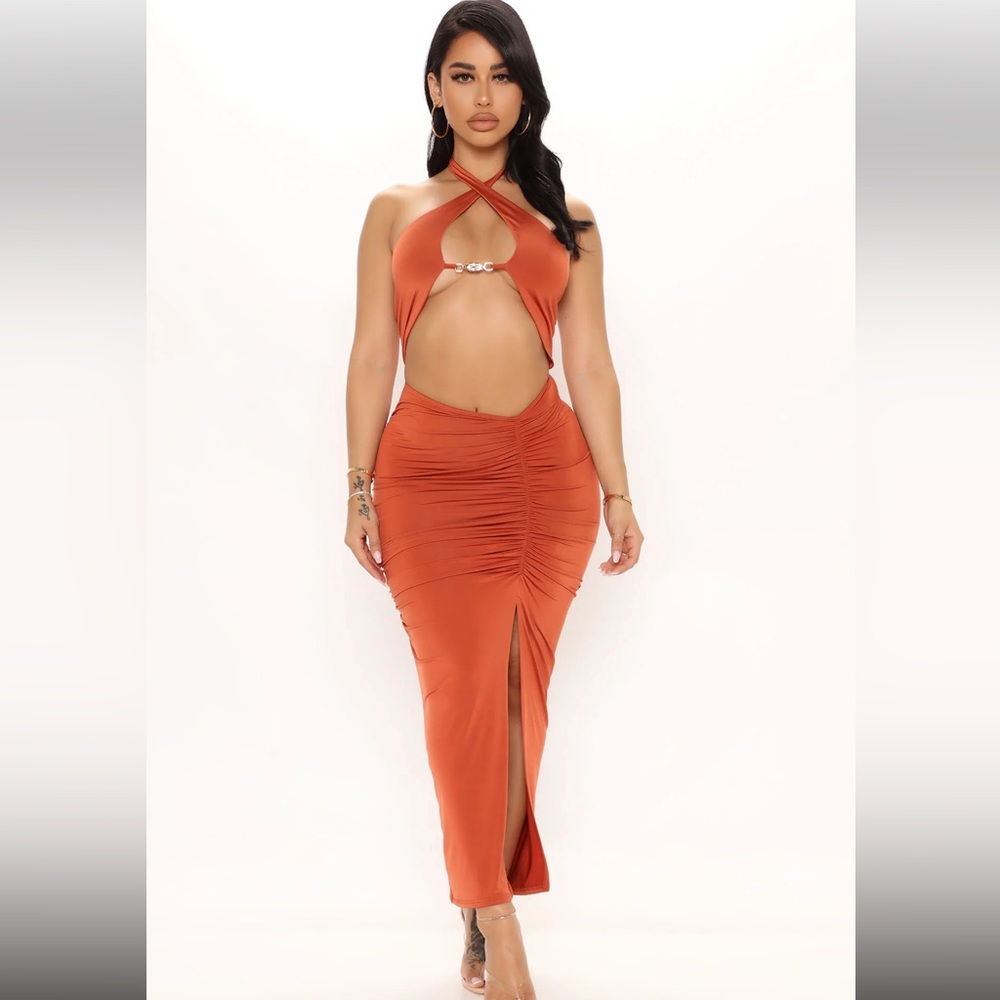 Fashion Nova Cut Out Midi Dress Rust Size S